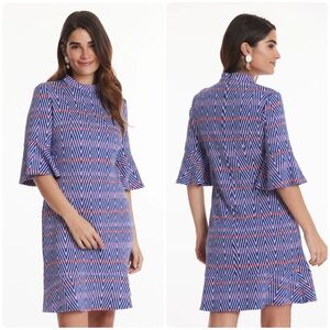 Tyler Boe Blue and Red A-line Dress with Bell Sleeves